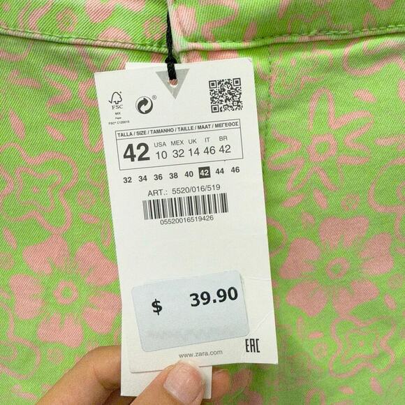 NWT Zara Floral Printed Pants Green Women’s Size 10 - Picture 10 of 10